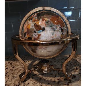 Unique Art Since 1996 14" Mother Of Pearl World Globe With Gold Stand